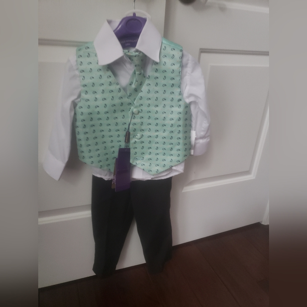 Boys Formal 4pc Vest and Pant Set - Mint and Black